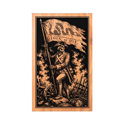 Join or Die Colonial Skeleton Soldier design preview, patriotic & americana