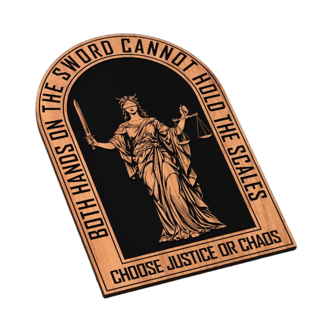 Justice or Chaos SVG file for laser cutting and CNC routing, LightBurn and Vectric ready