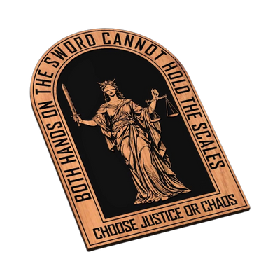 Justice or Chaos SVG file for laser cutting and CNC routing, LightBurn and Vectric ready