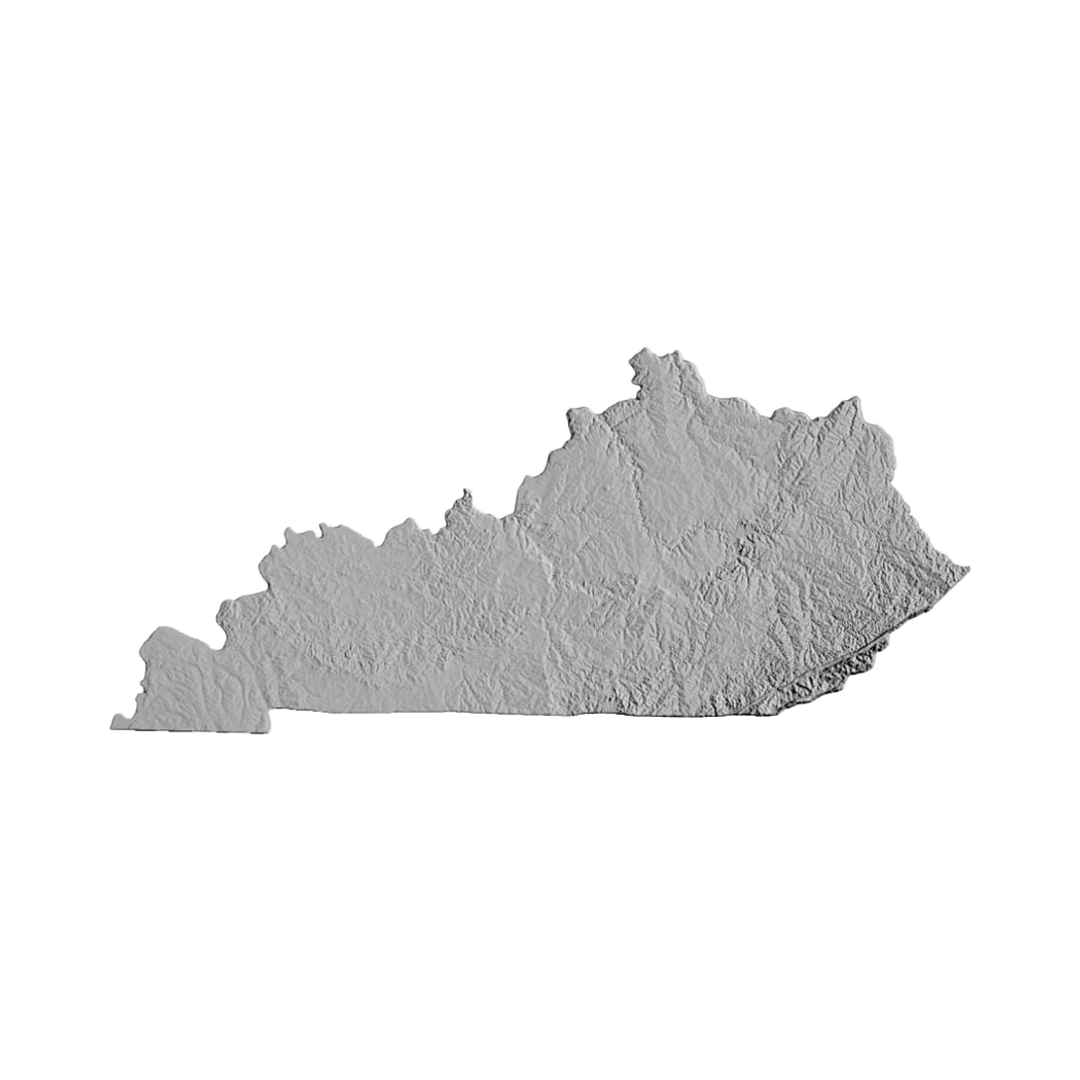 Kentucky Terrain Map STL file for 3D printing and CNC routing, LightBurn and Vectric ready