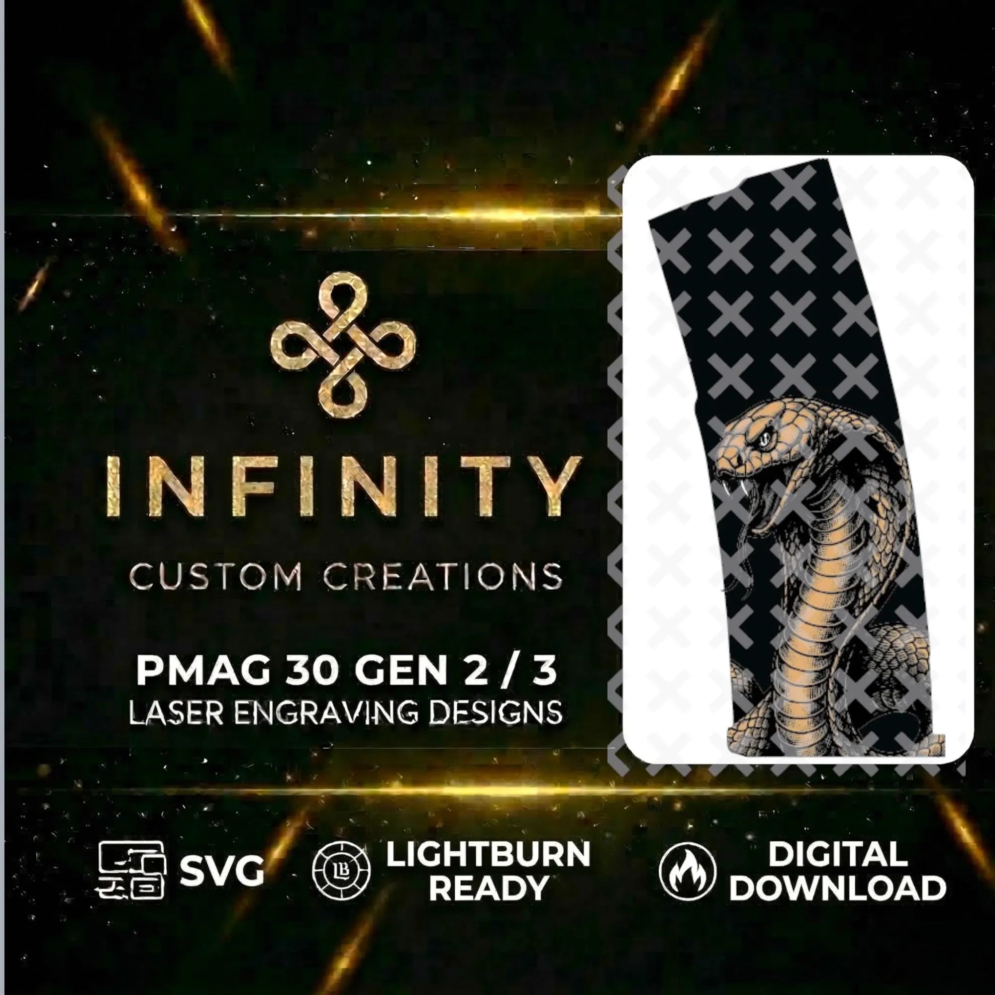 King Cobra MAG Fiber Laser Engraving Design SVG file for digital crafting, LightBurn and Vectric ready