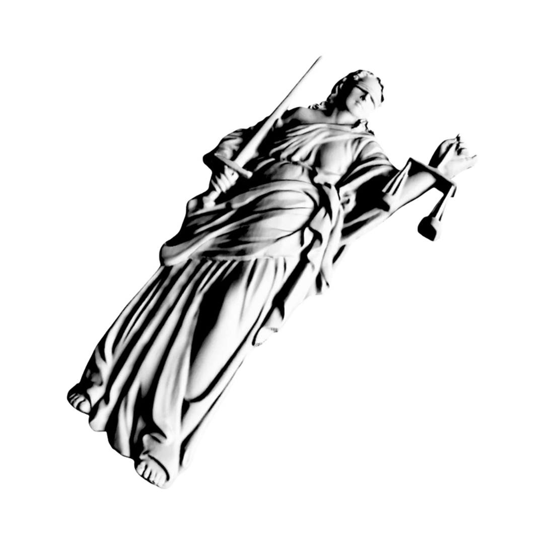 Lady Justice Statue detail view, ready for 3D printing and CNC routing