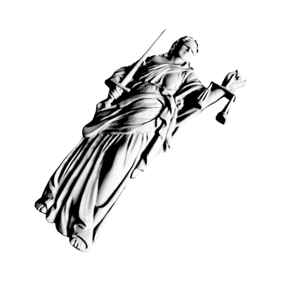 Lady Justice Statue detail view, ready for 3D printing and CNC routing