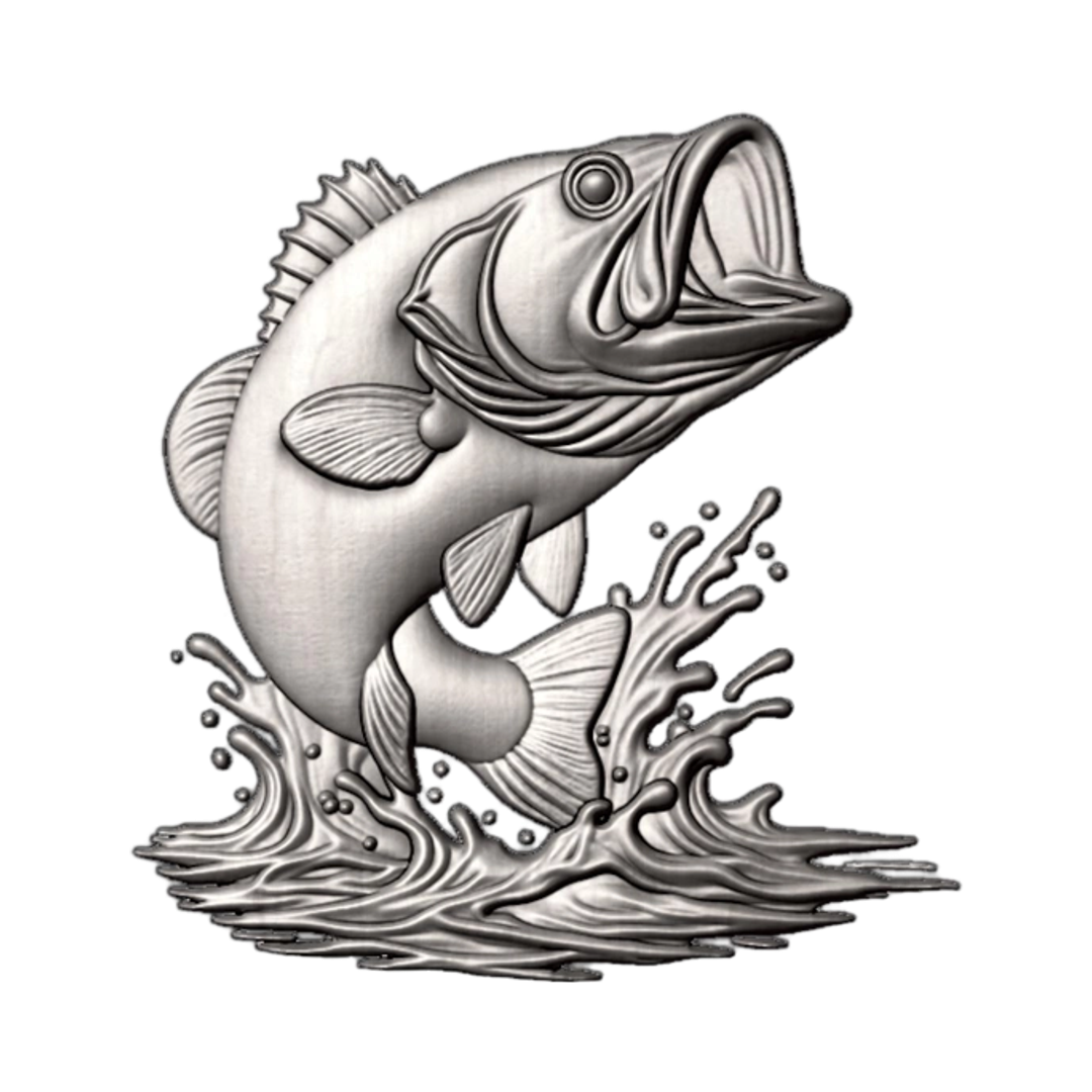 Large Mouth Bass STL file for 3D printing and CNC routing, LightBurn and Vectric ready