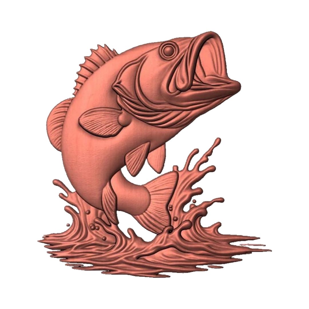 Large Mouth Bass detail view, ready for 3D printing and CNC routing
