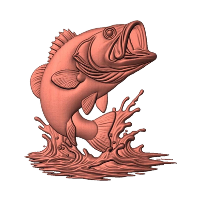 Large Mouth Bass detail view, ready for 3D printing and CNC routing