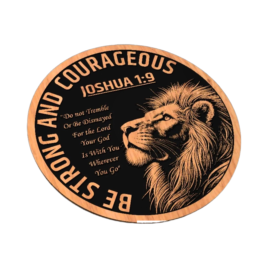 Lion Bible Verse Joshua 1:9 SVG file for laser cutting and CNC routing, LightBurn and Vectric ready