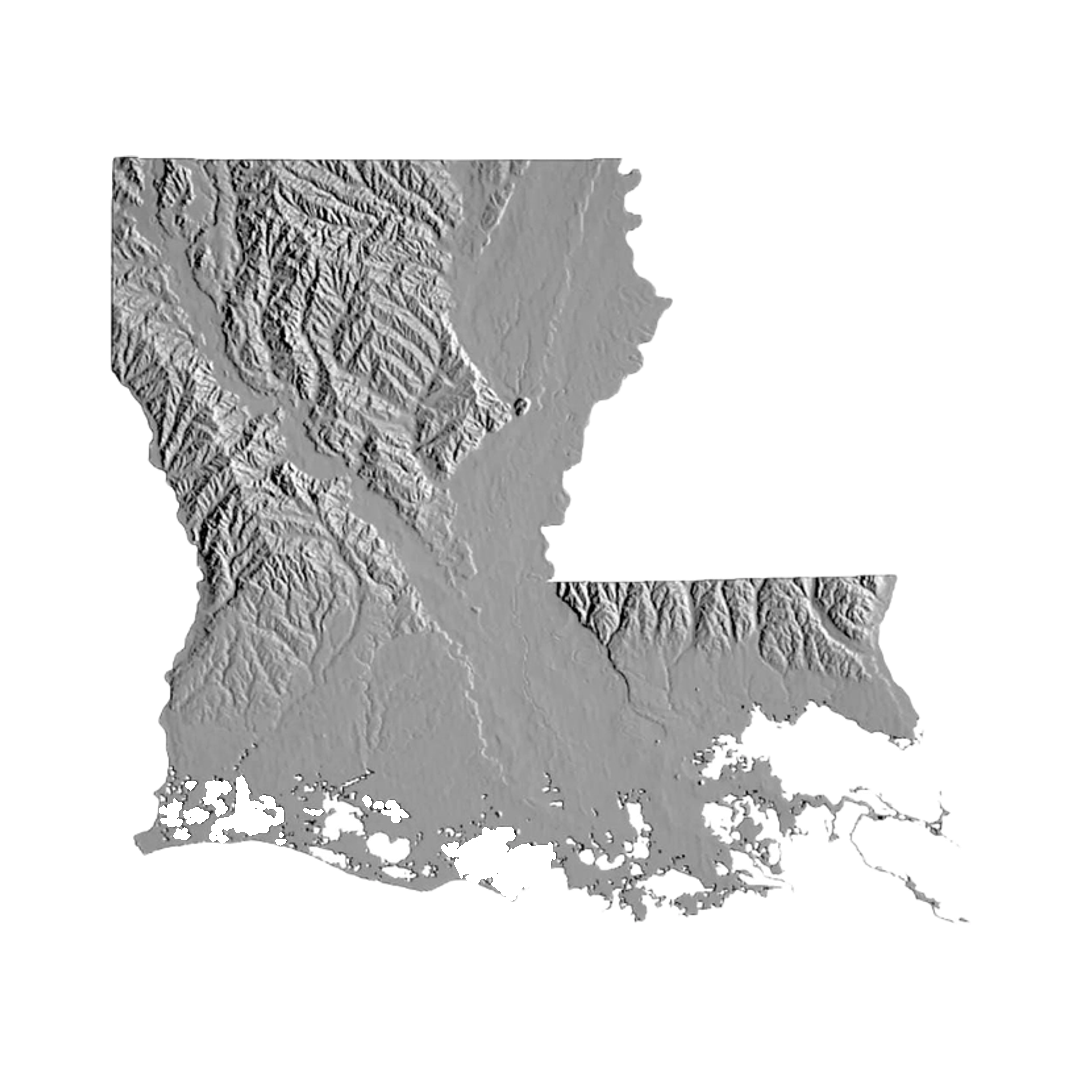 Louisiana Terrain Map STL file for 3D printing and CNC routing, LightBurn and Vectric ready