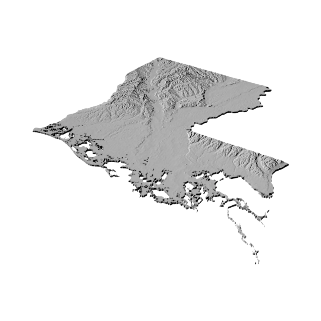 Louisiana Terrain Map detail view, ready for 3D printing and CNC routing