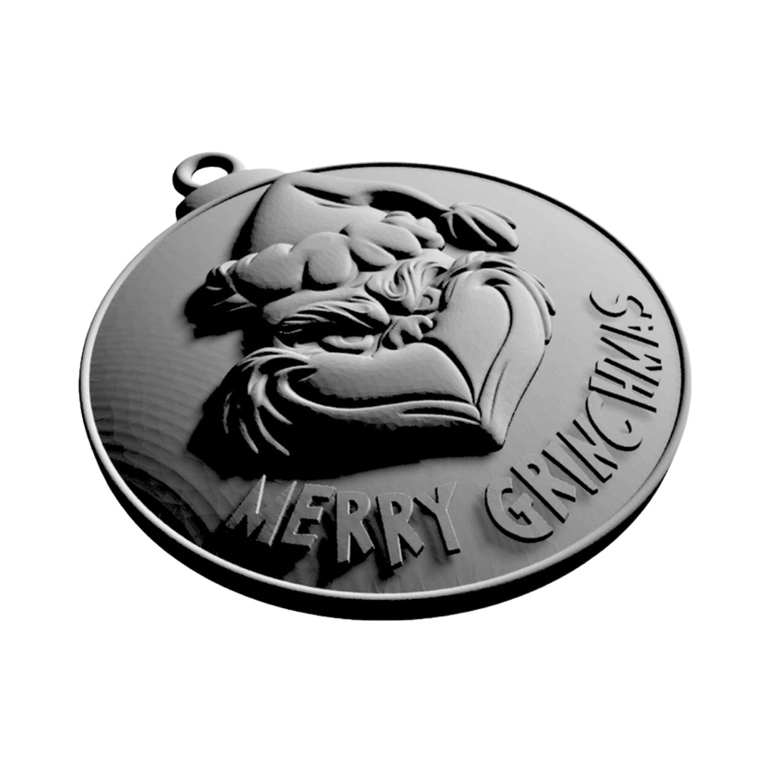 Merry Grinchmas Christmas Tree Ornament detail view, ready for 3D printing and CNC routing