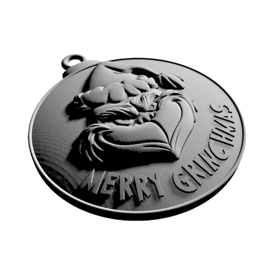 Merry Grinchmas Christmas Tree Ornament detail view, ready for 3D printing and CNC routing