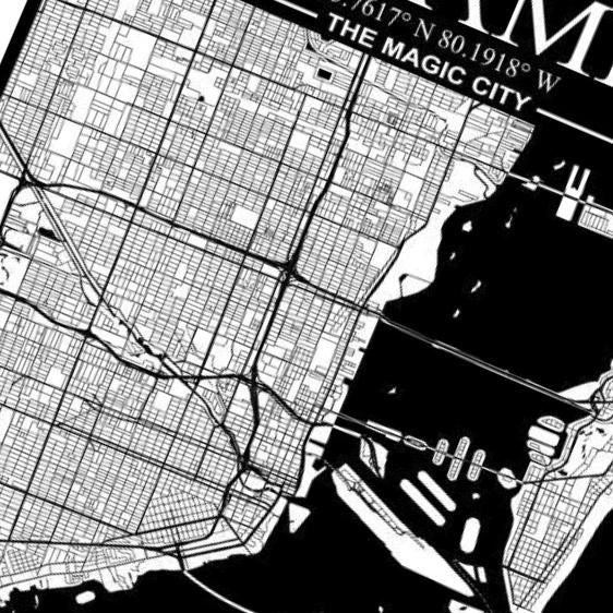Miami, Florida City Map detail view, ready for laser cutting and CNC routing