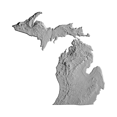 Michigan Terrain Map STL file for 3D printing and CNC routing, LightBurn and Vectric ready