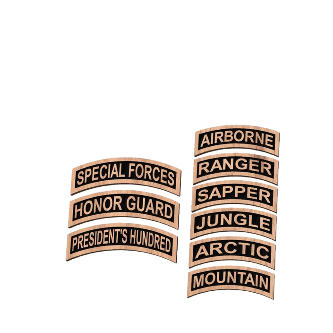 Military Skill Tabs detail view, ready for laser cutting and CNC routing