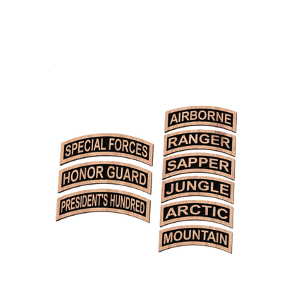 Military Skill Tabs detail view, ready for laser cutting and CNC routing