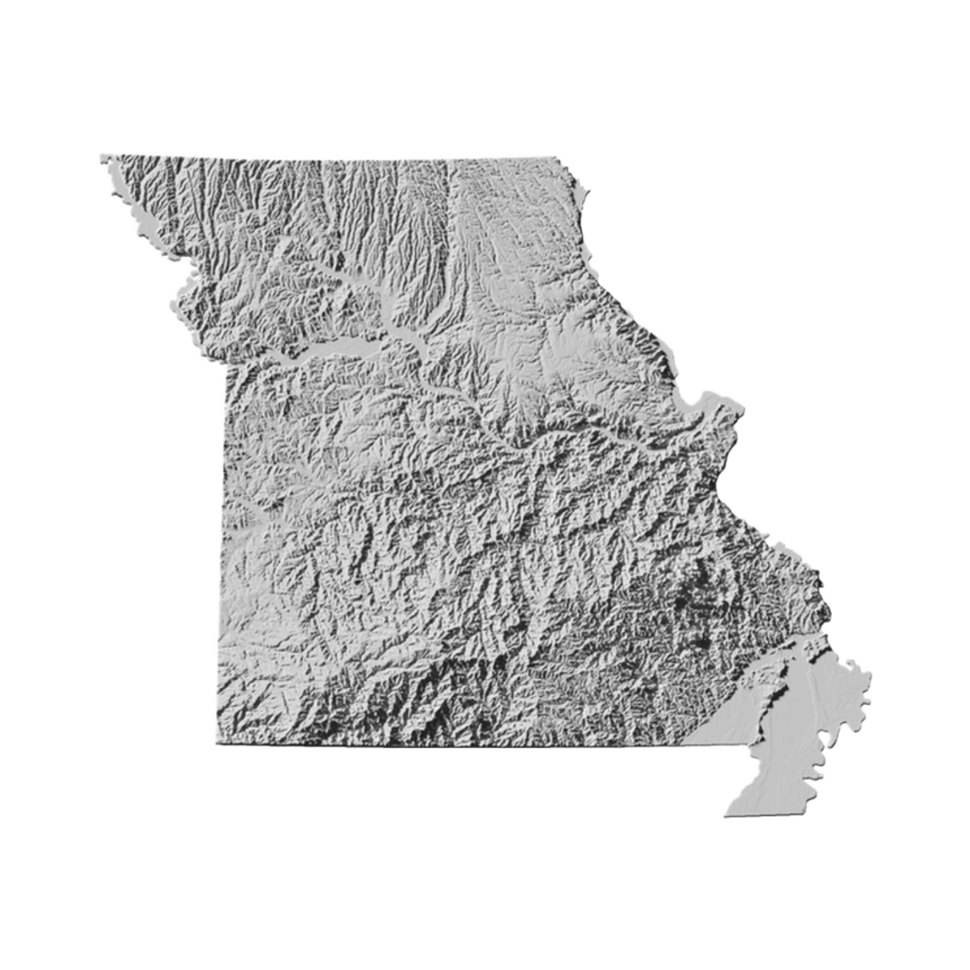 Missouri Terrain Map STL file for digital crafting, LightBurn and Vectric ready
