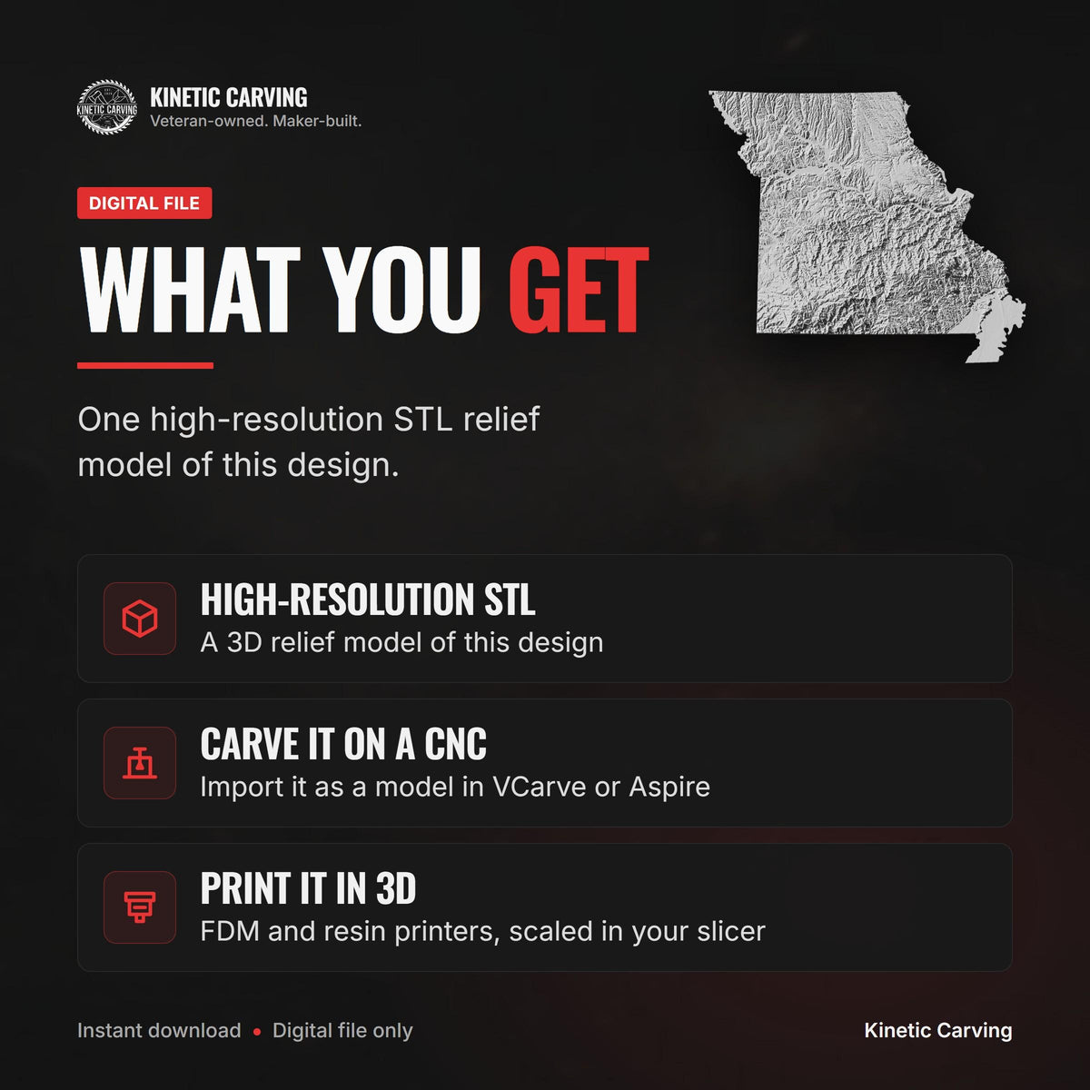 Missouri Terrain Map STL file included with instant download