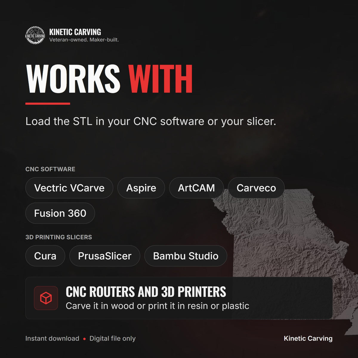 Missouri Terrain Map compatible with LightBurn and Vectric