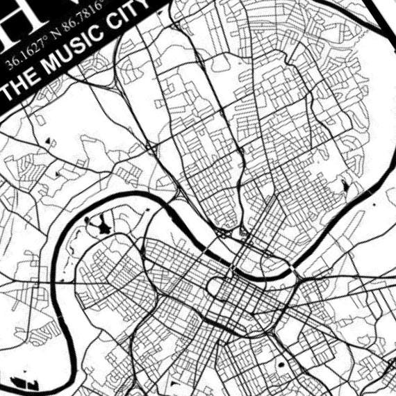 Nashville, Tennessee City Map detail view, ready for laser cutting and CNC routing