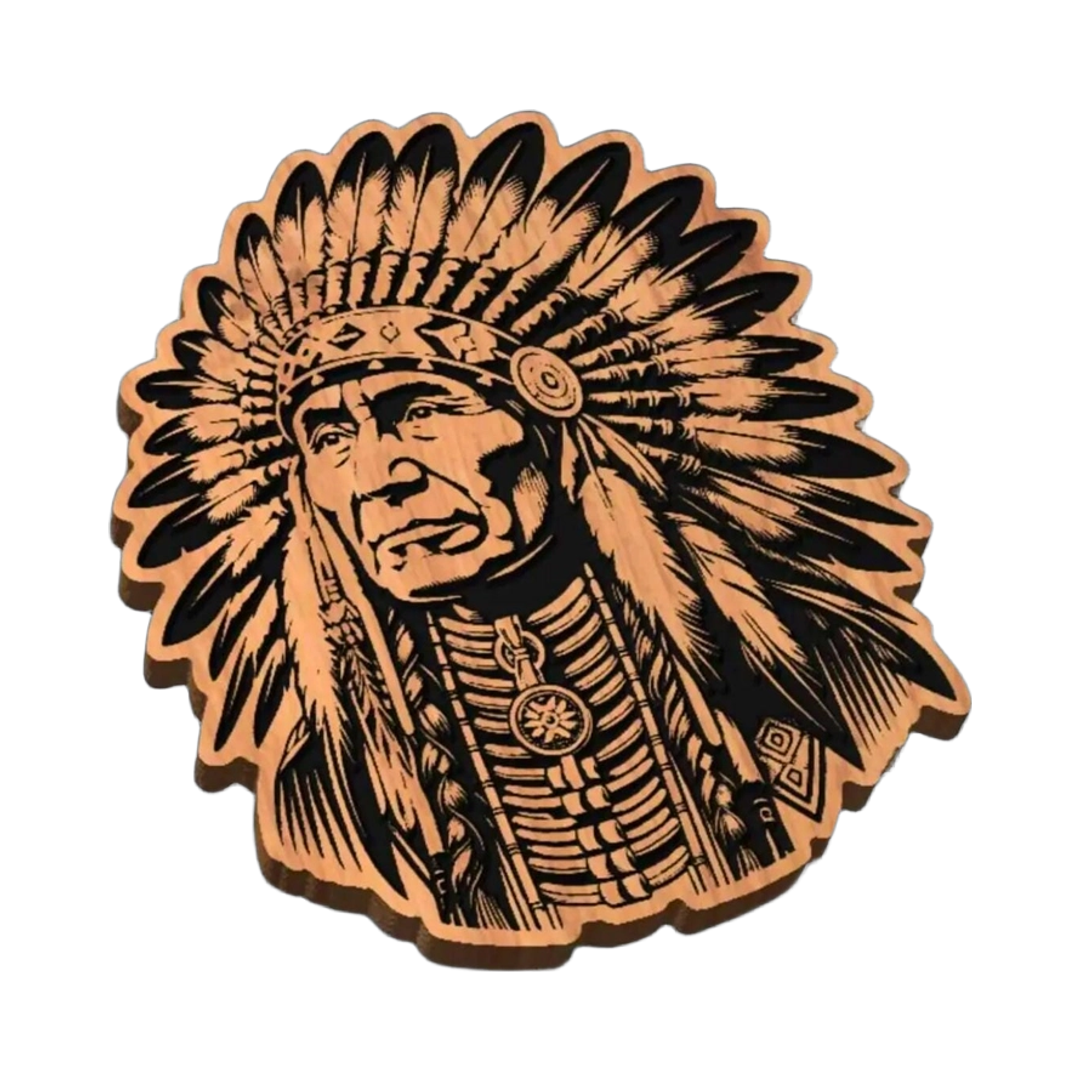 Native American Chief Portrait SVG file for laser cutting and CNC routing, LightBurn and Vectric ready