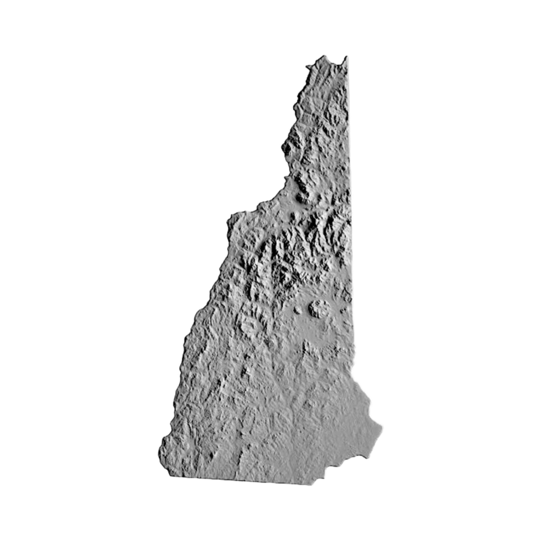 New Hampshire Terrain Map STL file for 3D printing and CNC routing, LightBurn and Vectric ready