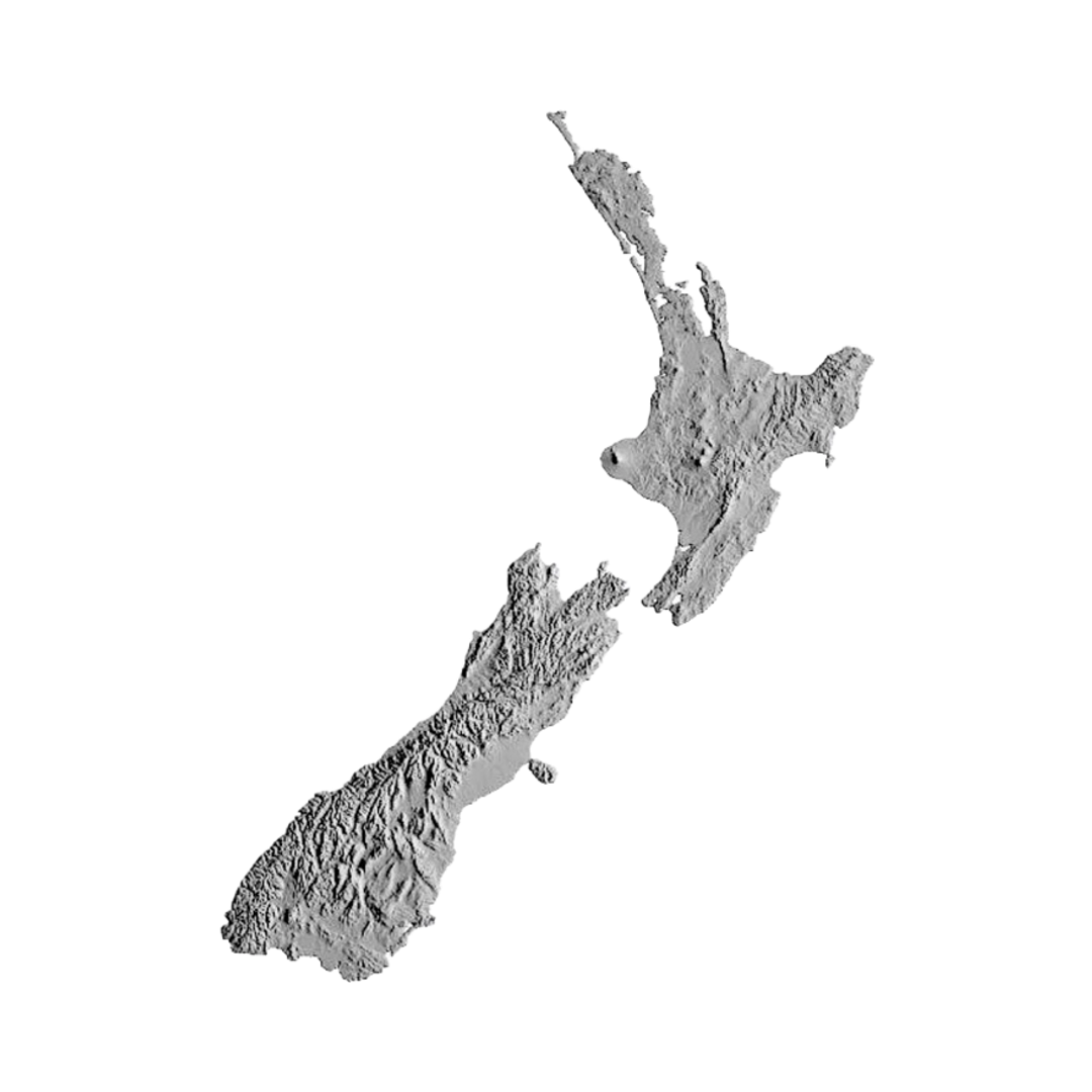New Zealand Terrain Map STL file for 3D printing and CNC routing, LightBurn and Vectric ready