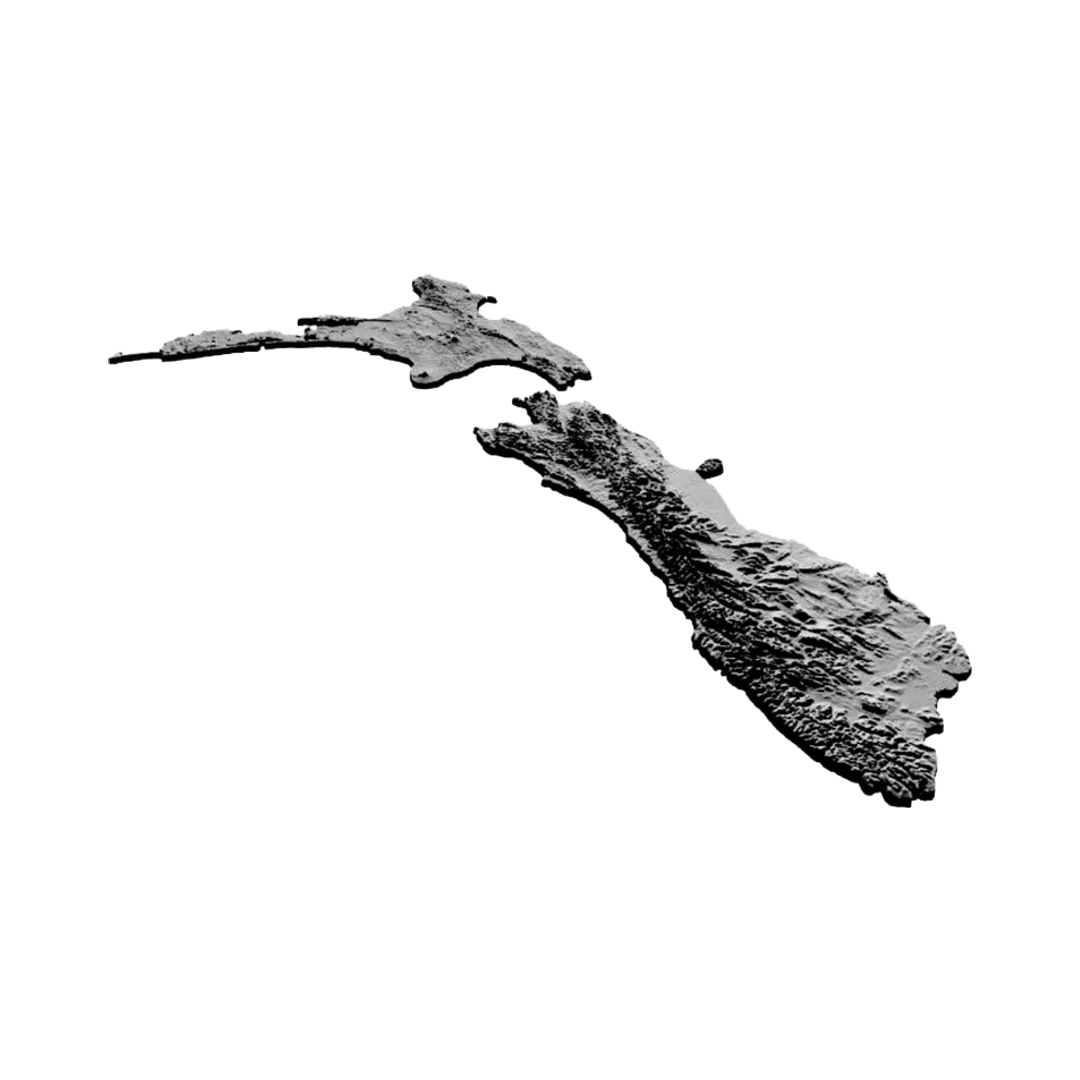 New Zealand Terrain Map detail view, ready for 3D printing and CNC routing