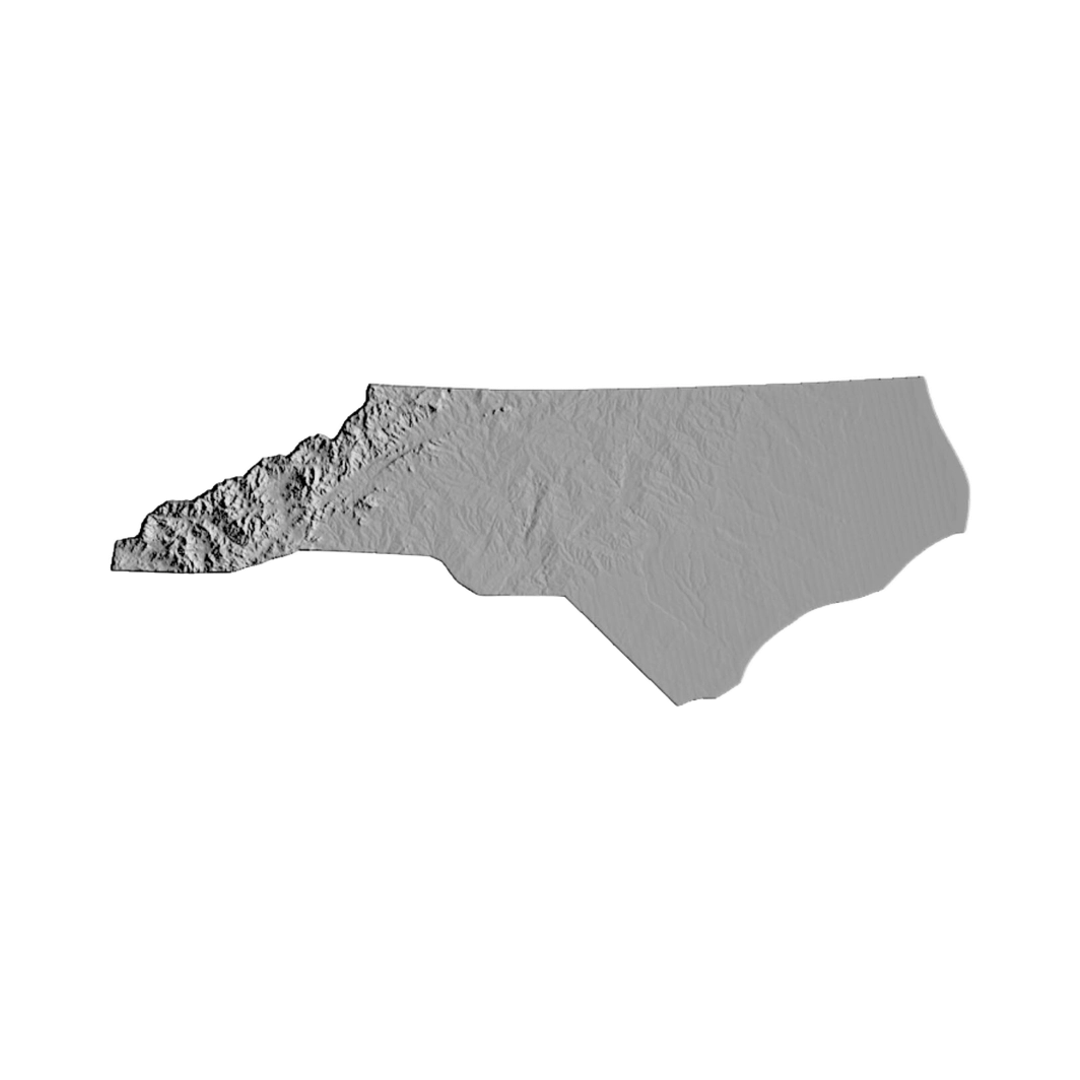 North Carolina Terrain Map STL file for 3D printing and CNC routing, LightBurn and Vectric ready