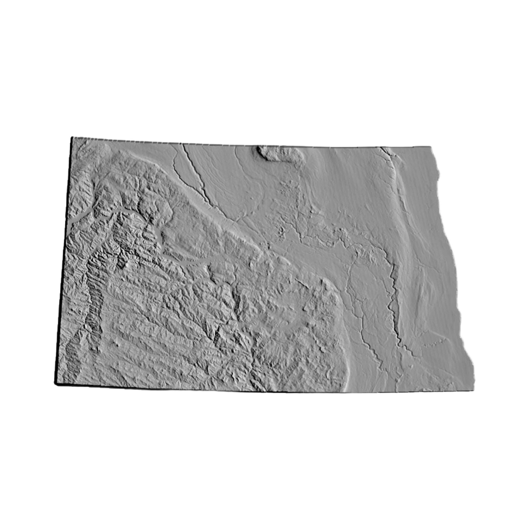 North Dakota Terrain Map STL file for 3D printing and CNC routing, LightBurn and Vectric ready