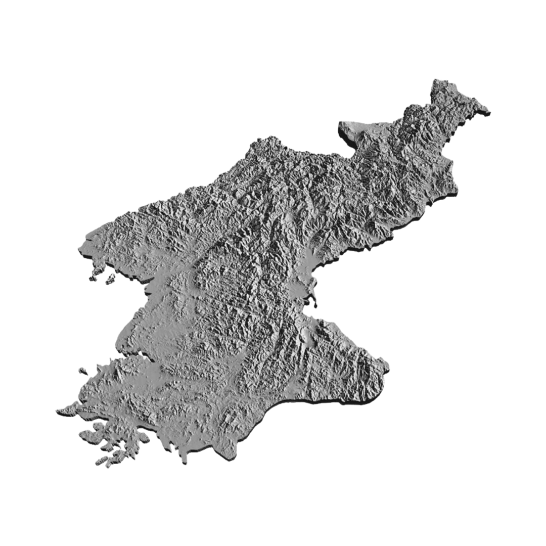 North Korea Terrain Map detail view, ready for digital crafting
