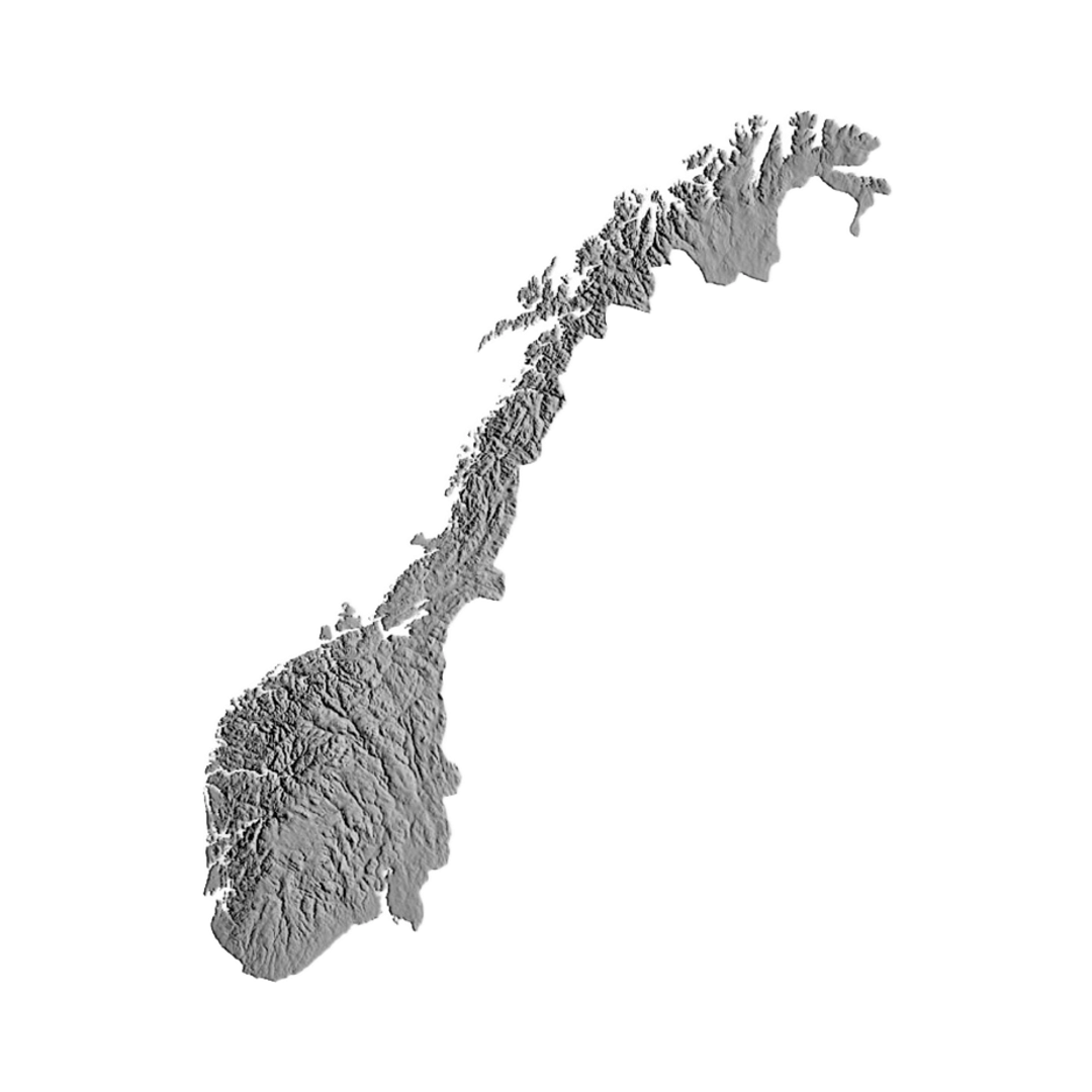 Norway Terrain Map STL file for 3D printing and CNC routing, LightBurn and Vectric ready