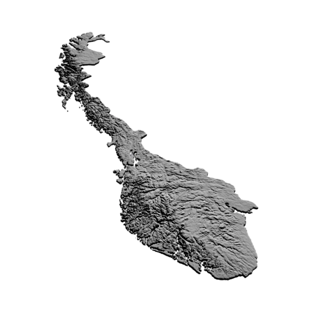 Norway Terrain Map detail view, ready for 3D printing and CNC routing