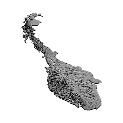 Norway Terrain Map detail view, ready for 3D printing and CNC routing