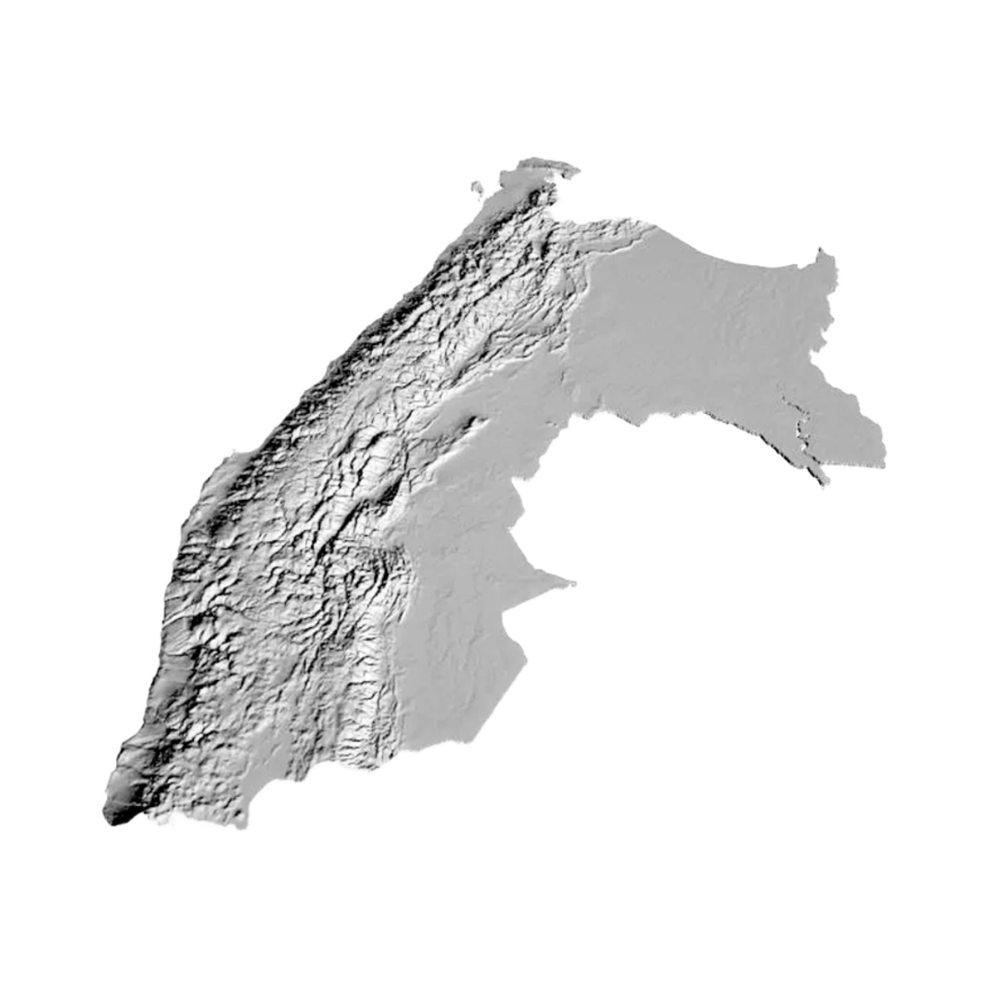 Peru Terrain Map detail view, ready for 3D printing and CNC routing