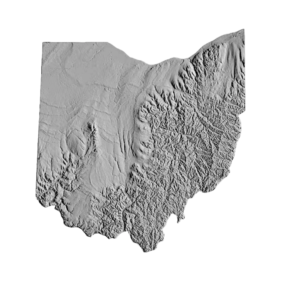Ohio Terrain Terrain Map STL file for 3D printing and CNC routing, LightBurn and Vectric ready