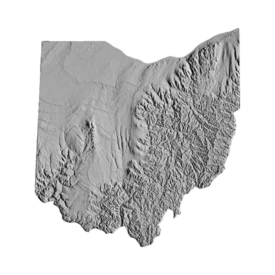 Ohio Terrain Terrain Map STL file for 3D printing and CNC routing, LightBurn and Vectric ready