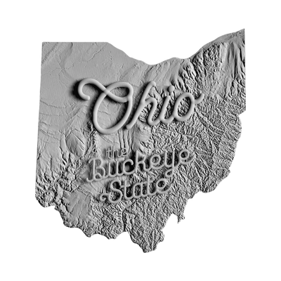 Ohio Terrain Map (Buckeye State) STL file for 3D printing and CNC routing, LightBurn and Vectric ready