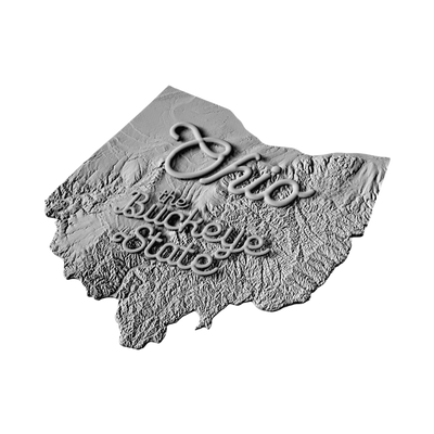 Ohio Terrain Map (Buckeye State) detail view, ready for 3D printing and CNC routing