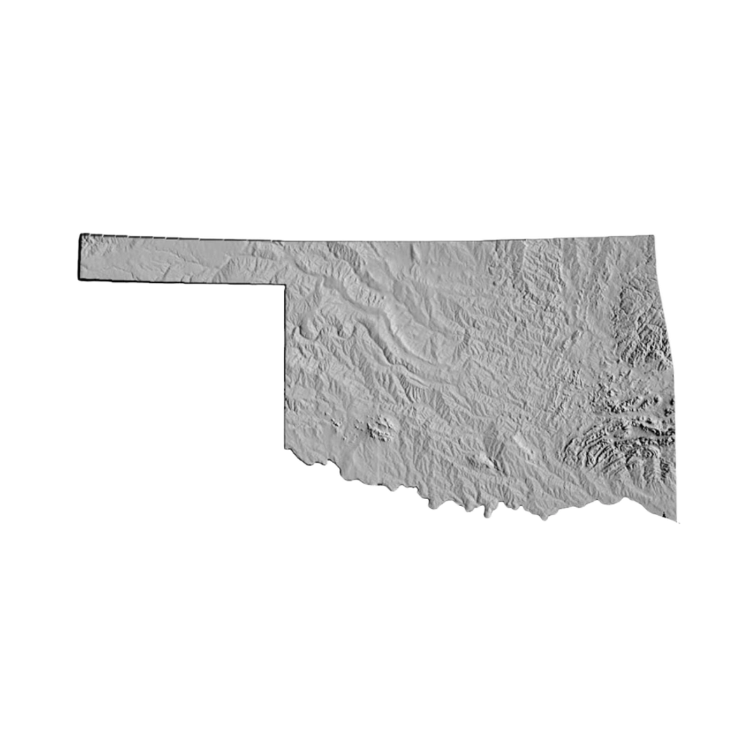 Oklahoma Terrain Map STL file for 3D printing and CNC routing, LightBurn and Vectric ready