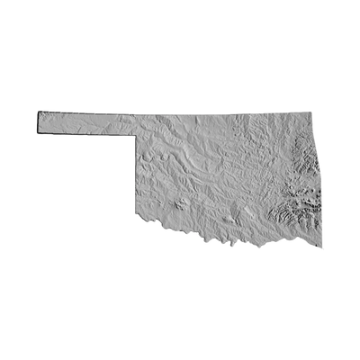 Oklahoma Terrain Map STL file for 3D printing and CNC routing, LightBurn and Vectric ready