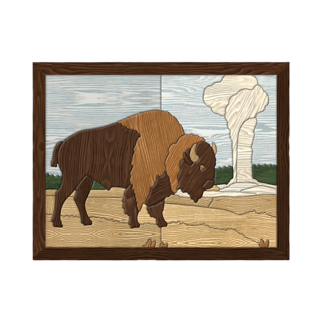 Old Faithful and Bison Intarsia Pattern SVG file for digital crafting, LightBurn and Vectric ready