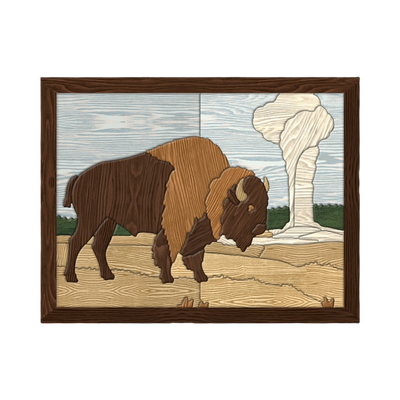 Old Faithful and Bison Intarsia Pattern SVG file for digital crafting, LightBurn and Vectric ready