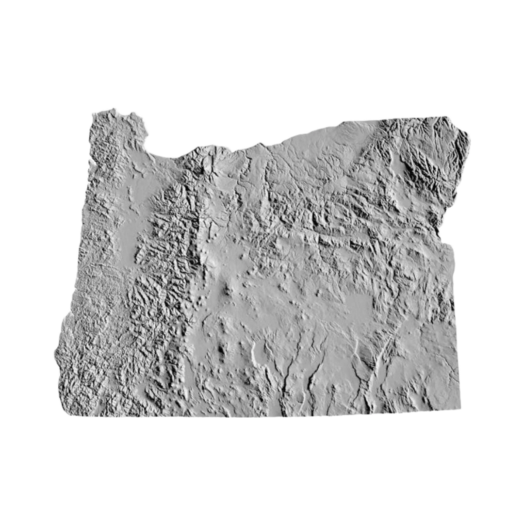 Oregon Terrain Map STL file for 3D printing and CNC routing, LightBurn and Vectric ready