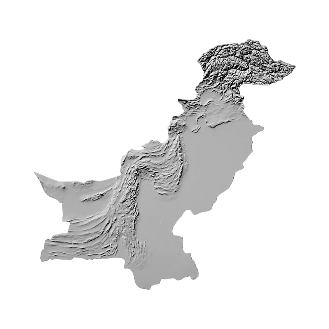 Pakistan Terrain Map STL file for 3D printing and CNC routing, LightBurn and Vectric ready