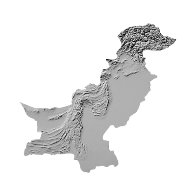 Pakistan Terrain Map STL file for 3D printing and CNC routing, LightBurn and Vectric ready