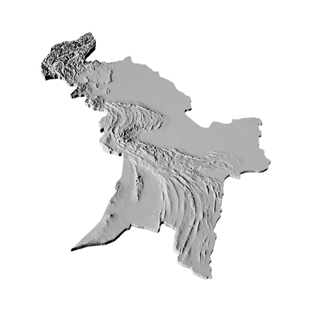 Pakistan Terrain Map detail view, ready for 3D printing and CNC routing