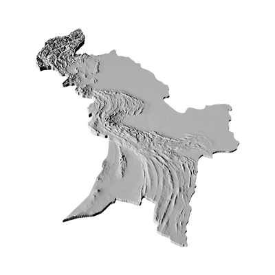 Pakistan Terrain Map detail view, ready for 3D printing and CNC routing