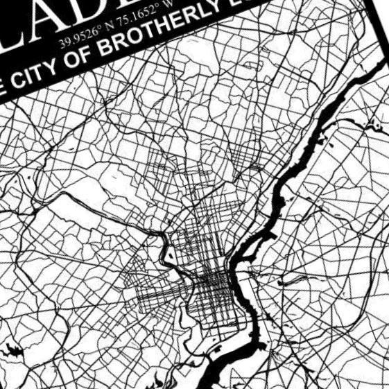 Philadelphia, Pennsylvania City Map detail view, ready for laser cutting and CNC routing