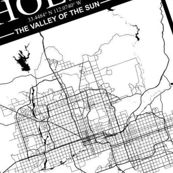Phoenix, Arizona City Map detail view, ready for laser cutting and CNC routing