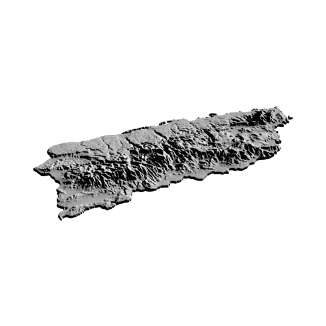 Puerto Rico Terrain Map detail view, ready for 3D printing and CNC routing